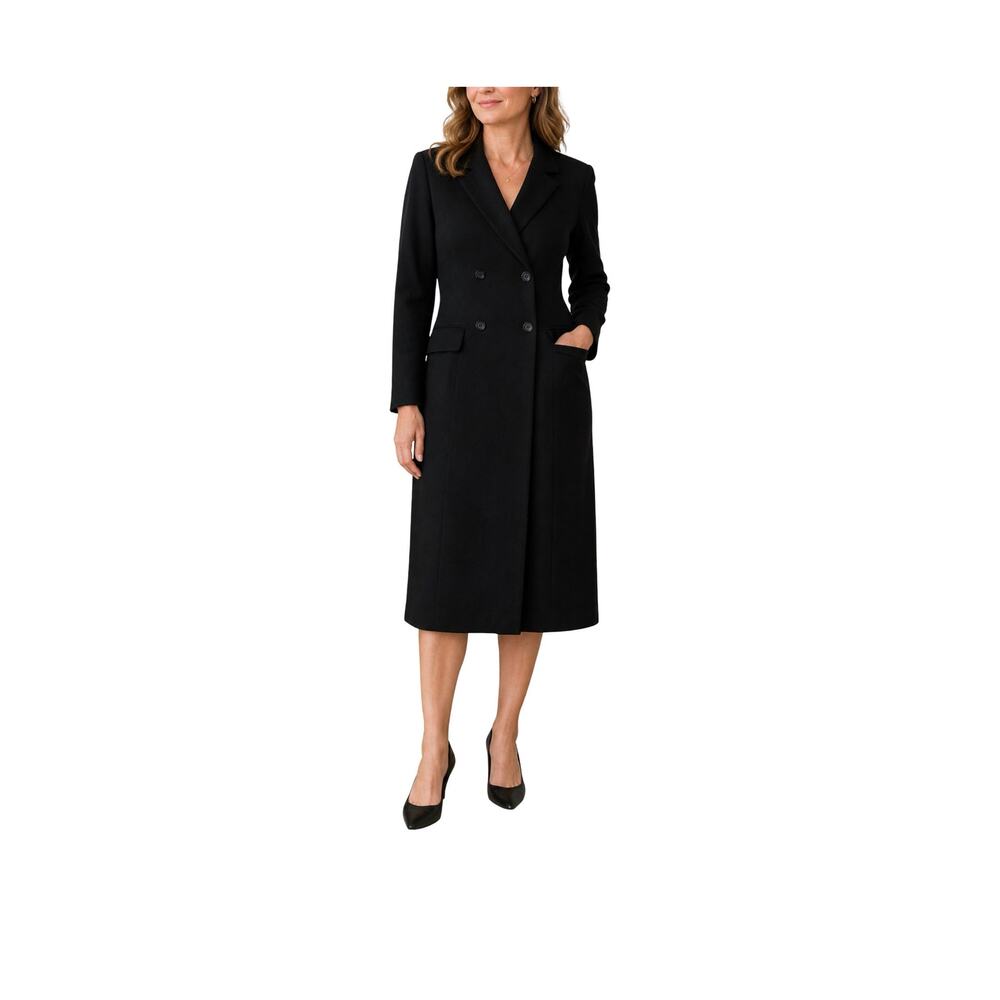 Joseph Janard Dress Womens Size 10 Black Wool Midi Double Breasted Vintage 1980s